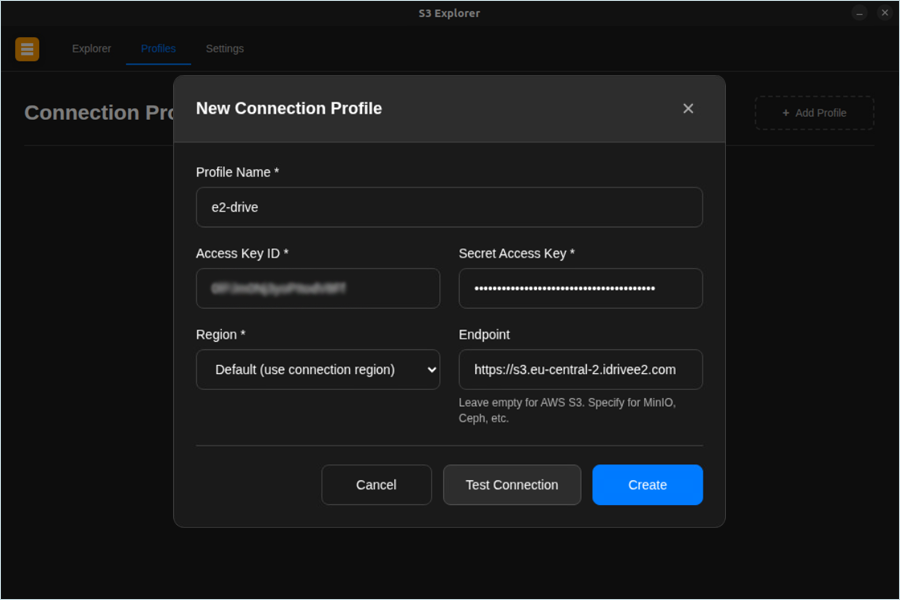 S3 Explorer guide - Click Create after the connection is verified