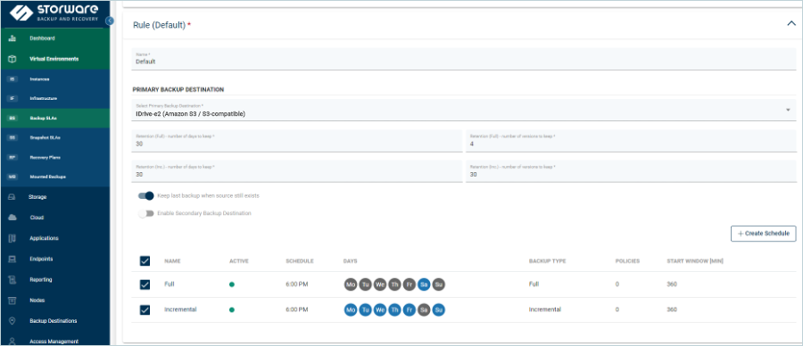 Storware guide - Review backup SLA schedule screen